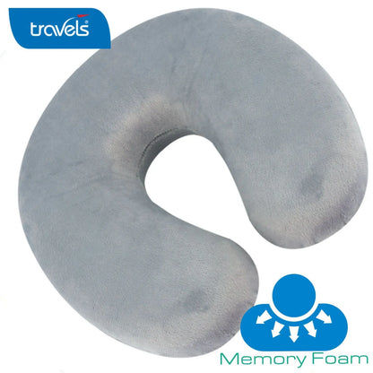 TRAVEL PILLOW Memory Foam Neck Head Support Removeable Cover Soft Grey U Shaped - DynamicDrop Hub