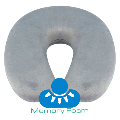 TRAVEL PILLOW Memory Foam Neck Head Support Removeable Cover Soft Grey U Shaped - DynamicDrop Hub