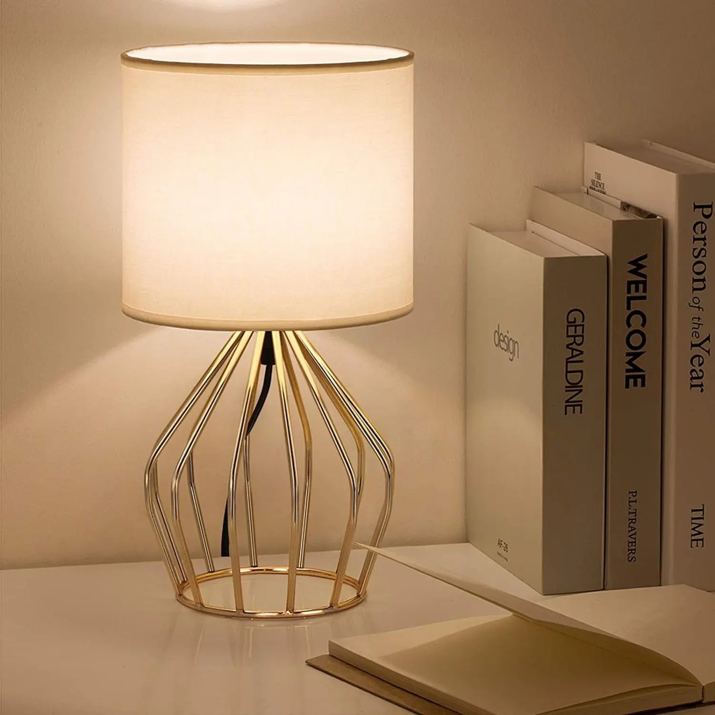 Table Lamp with Hollowed Base and Linen Fabric - DynamicDrop Hub