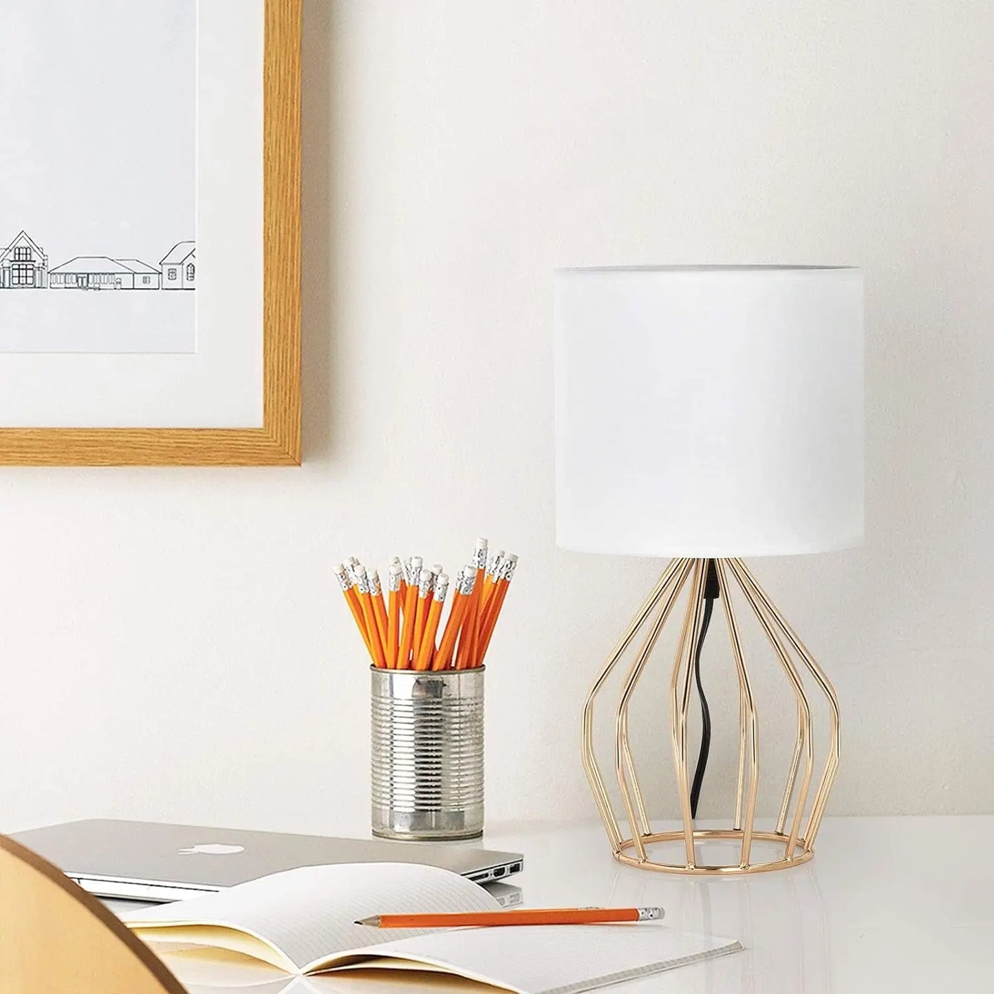 Table Lamp with Hollowed Base and Linen Fabric - DynamicDrop Hub