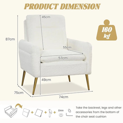 Upholstered Sherpa Armchair with Tapered Metal Legs - DynamicDrop Hub