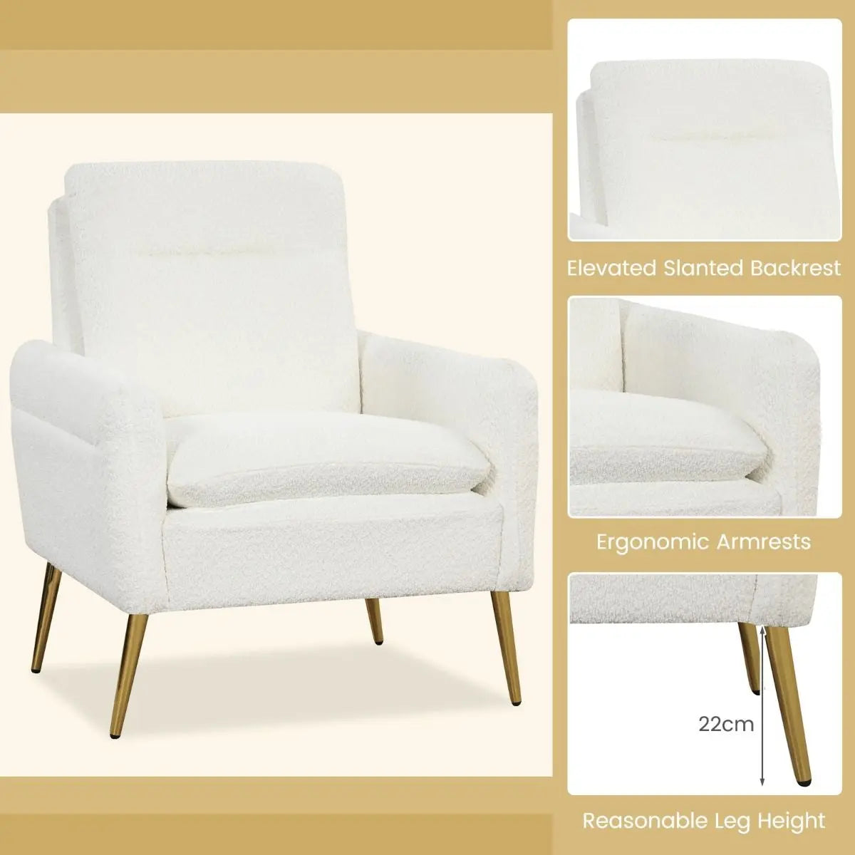 Upholstered Sherpa Armchair with Tapered Metal Legs - DynamicDrop Hub