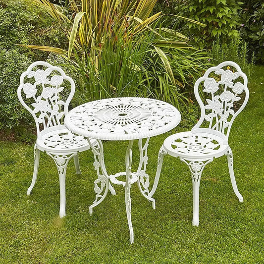 White Bistro Set Outdoor Patio Garden Furniture Table and 2 Chairs Metal - DynamicDrop Hub