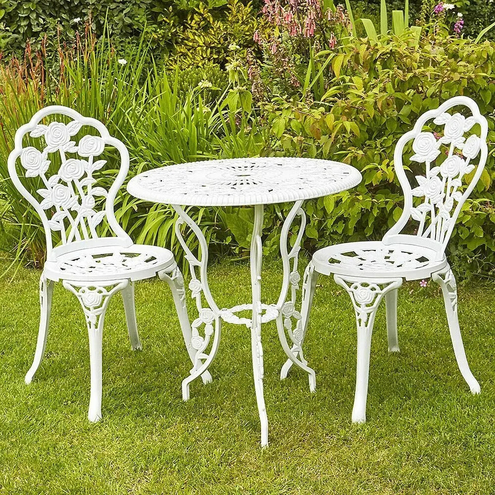 White Bistro Set Outdoor Patio Garden Furniture Table and 2 Chairs Metal - DynamicDrop Hub