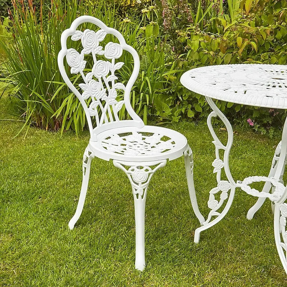 White Bistro Set Outdoor Patio Garden Furniture Table and 2 Chairs Metal - DynamicDrop Hub