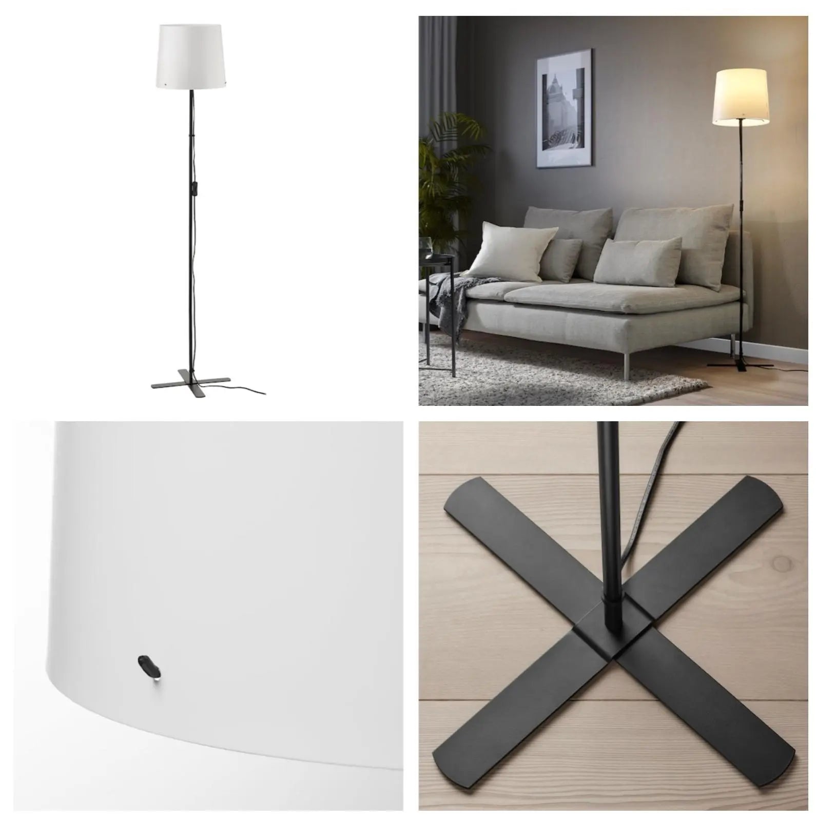 Tall Standing Floor Lamp Black /White Steel Soft Shade Decor 150 Cm - Free P&P - DynamicDrop Hub