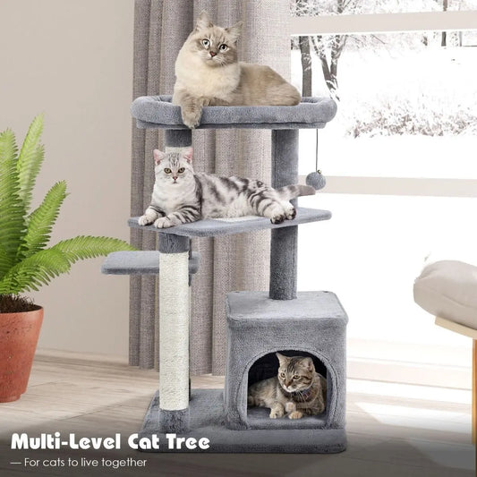 Wonderland Tree for Pets with Scratching Posts, Cat Condo, and Dangling Ball - DynamicDrop Hub