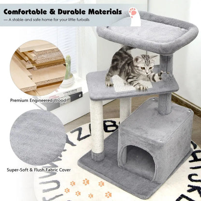 Wonderland Tree for Pets with Scratching Posts, Cat Condo, and Dangling Ball - DynamicDrop Hub