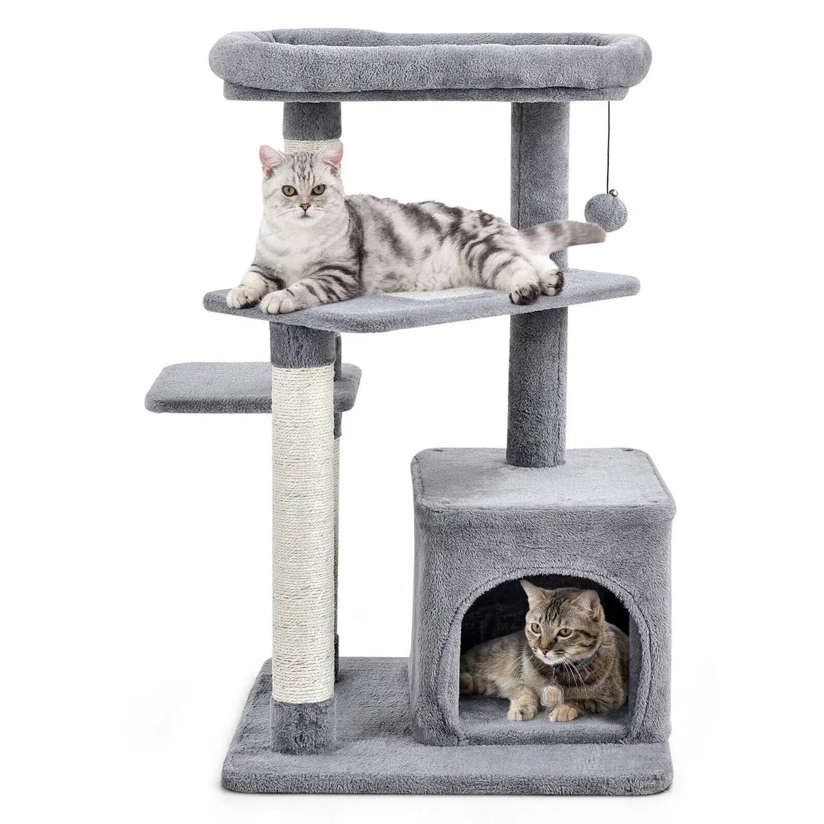 Wonderland Tree for Pets with Scratching Posts, Cat Condo, and Dangling Ball - DynamicDrop Hub