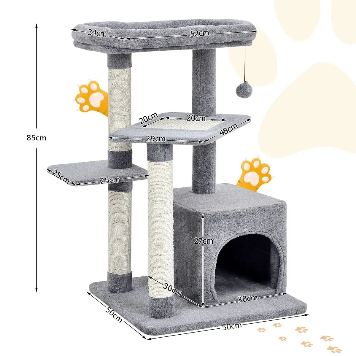 Wonderland Tree for Pets with Scratching Posts, Cat Condo, and Dangling Ball - DynamicDrop Hub