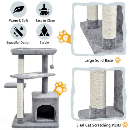 Wonderland Tree for Pets with Scratching Posts, Cat Condo, and Dangling Ball - DynamicDrop Hub