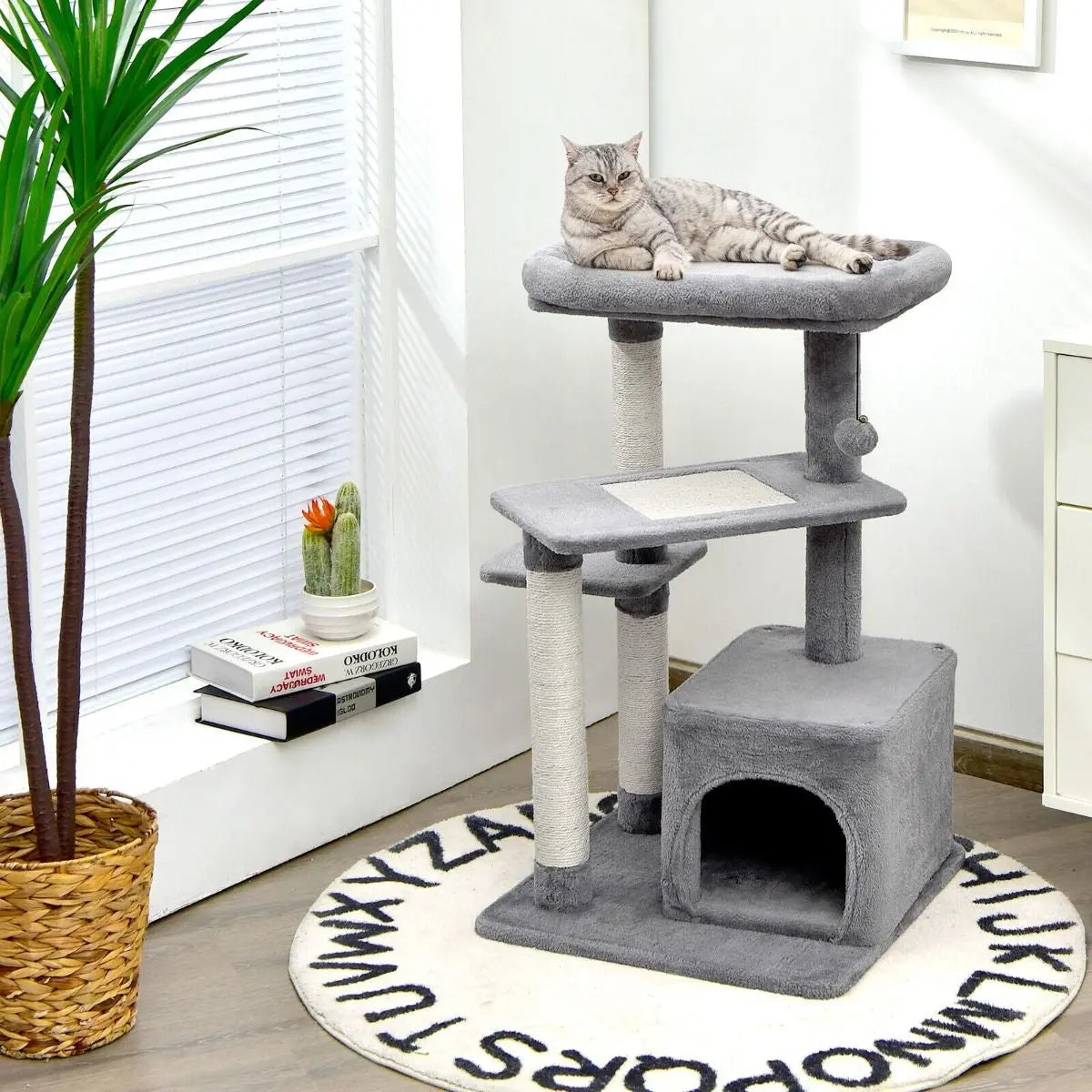 Wonderland Tree for Pets with Scratching Posts, Cat Condo, and Dangling Ball - DynamicDrop Hub