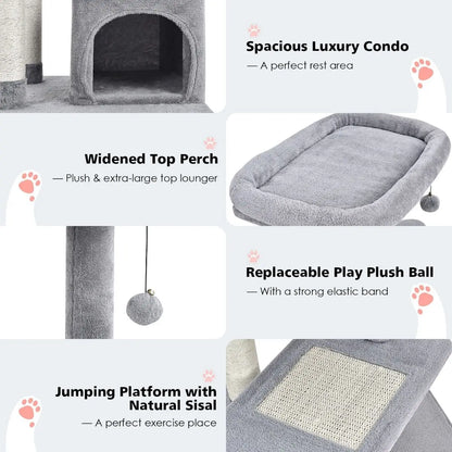 Wonderland Tree for Pets with Scratching Posts, Cat Condo, and Dangling Ball - DynamicDrop Hub