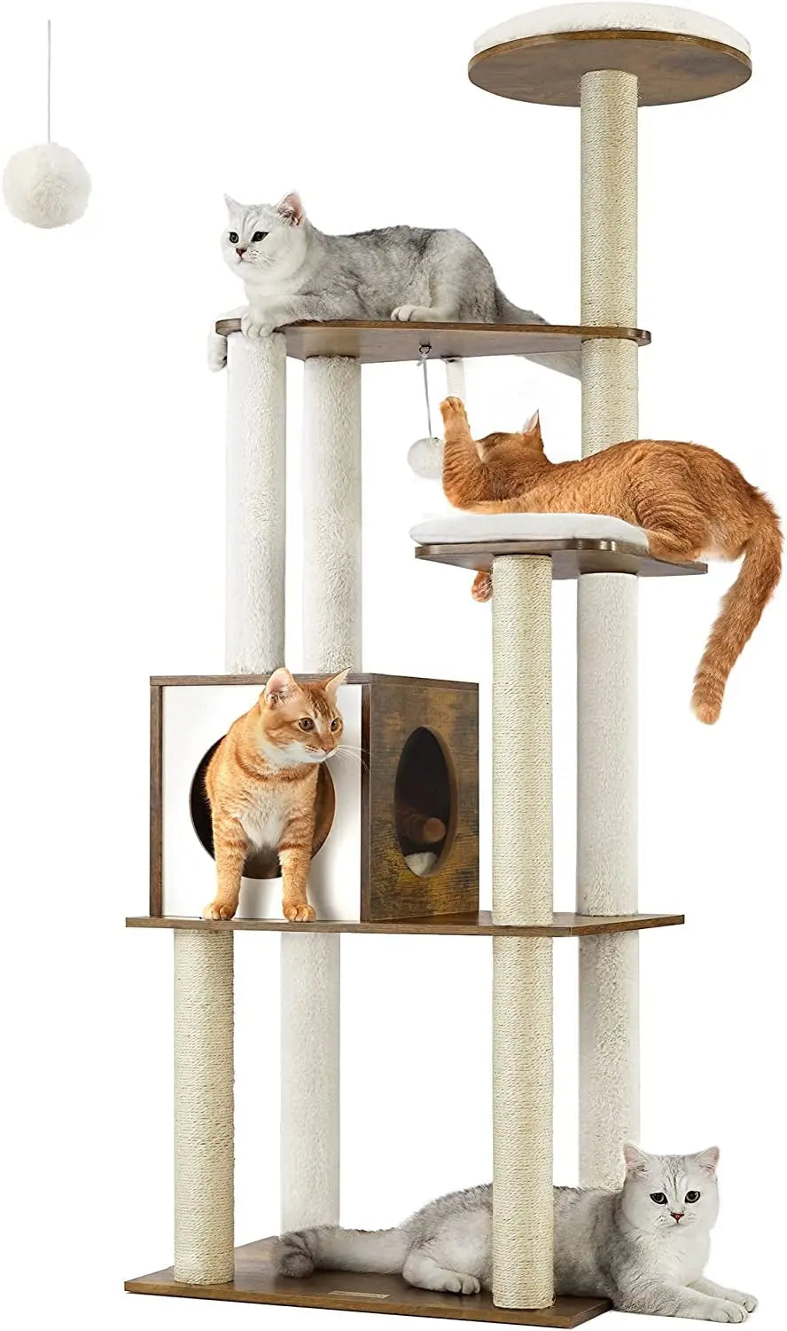 Woody Wonders 65-Inch Cat Tower - Stylish, Multi-Level Playground with Scratching Posts - DynamicDrop Hub