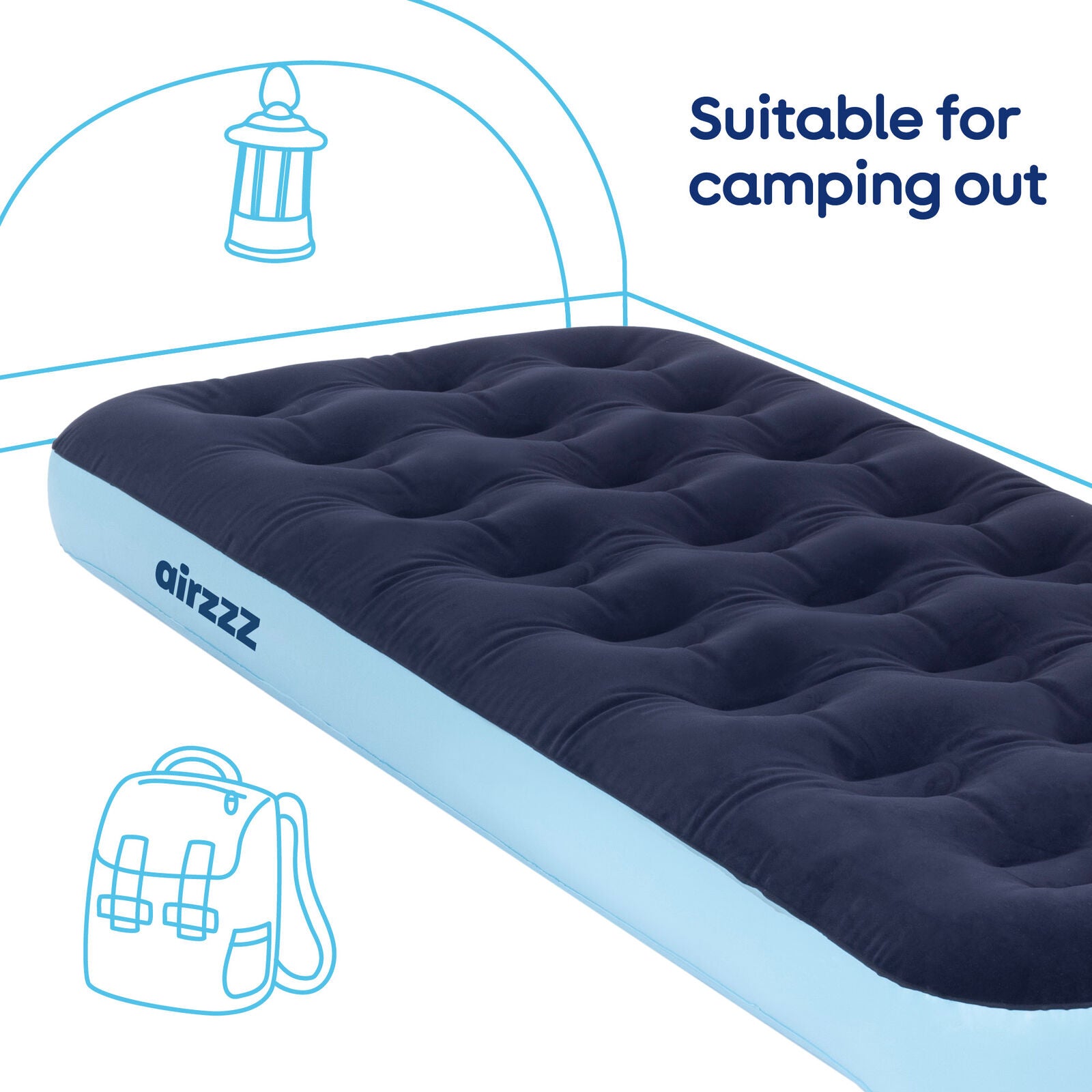 Inflatable Single Flocked Airbed Camping Mattress Blow up Air Bed Pump Camp
