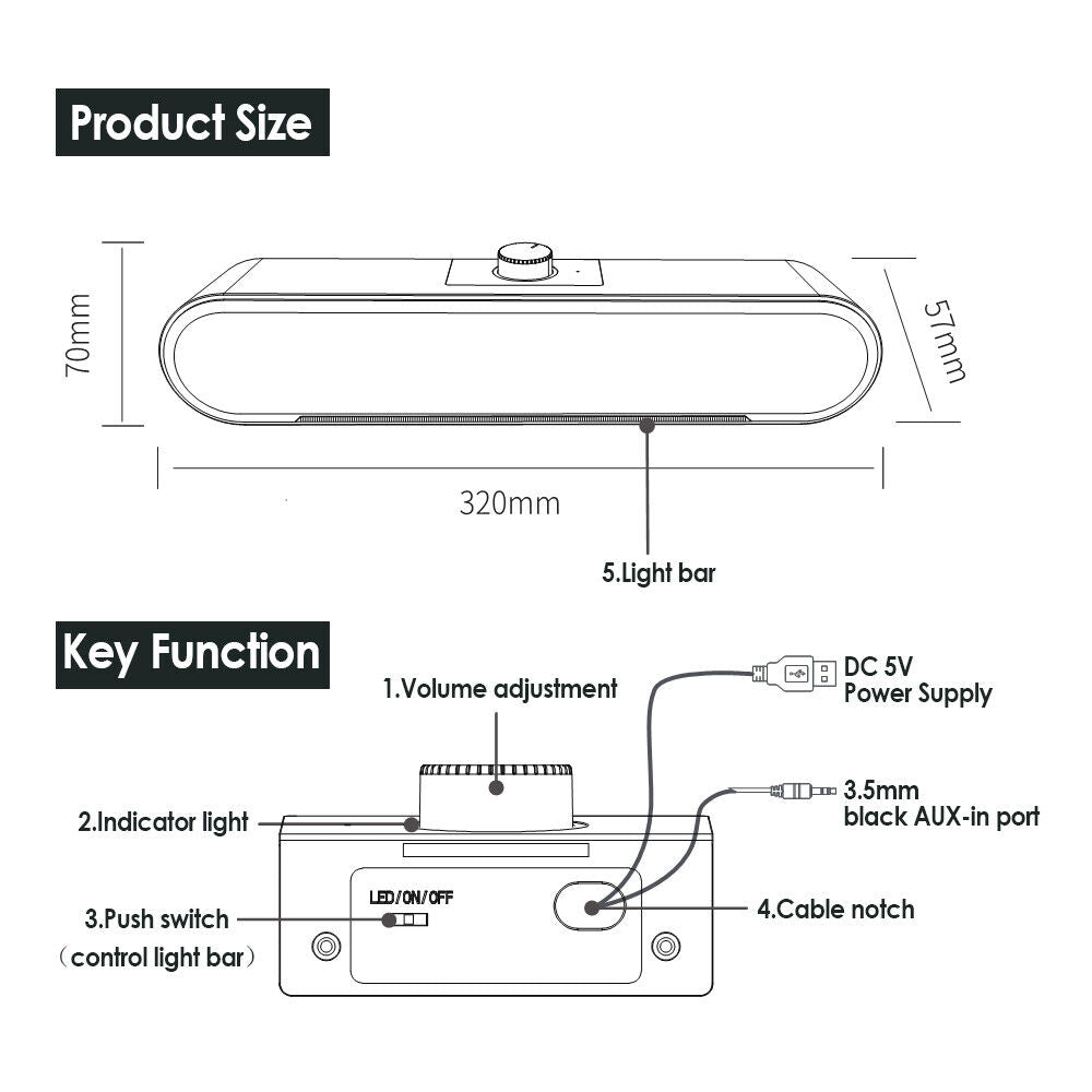 Wired PC LED USB Sound Bar Stereo Speakers TV Computer for PC Desktop Tablets