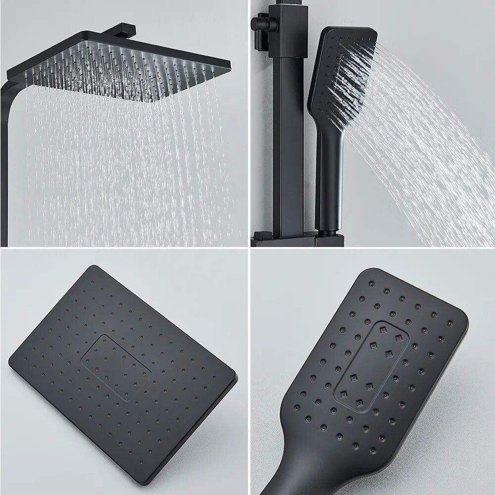 Matte Black Shower Set Faucet Rainfall Bathroom Shower Mixer Tap Brass Bath Shower Column in Wall Shower Faucet Rotatable Spout