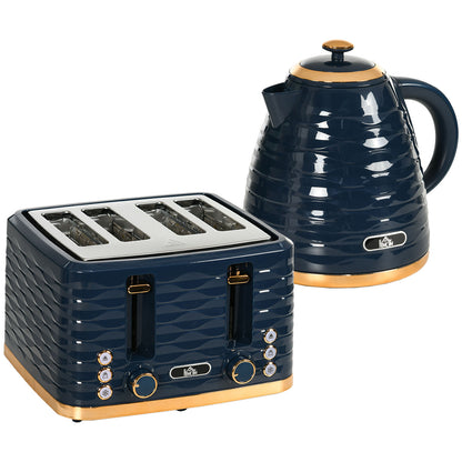 HOMCOM Kettle and Toaster Set 1.7L Rapid Boil Kettle & 4 Slice Toaster – Blue