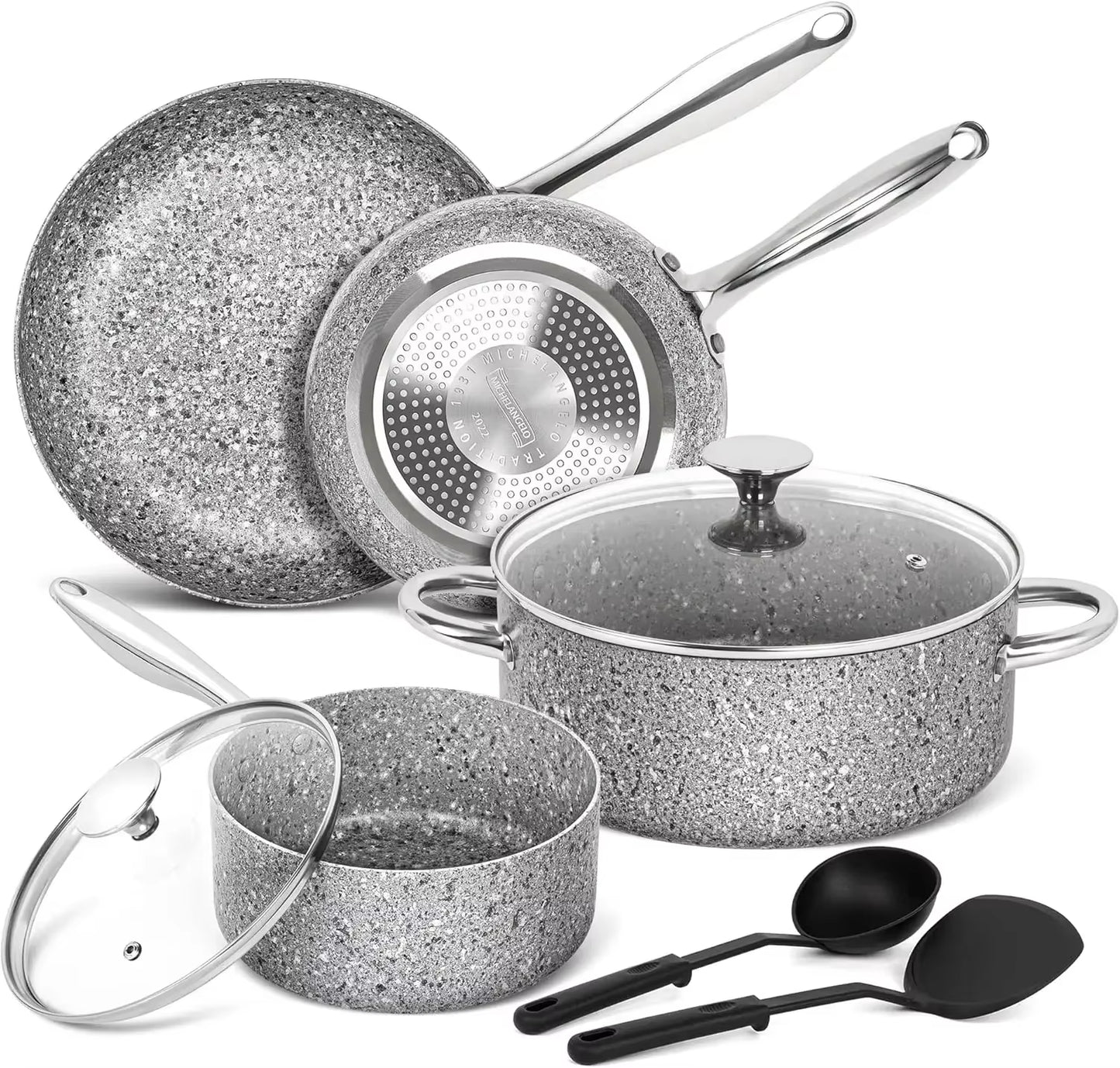 8-Piece Stone Cookware Set with Ultra Nonstick Coating – Pots, Pans & Wok Set