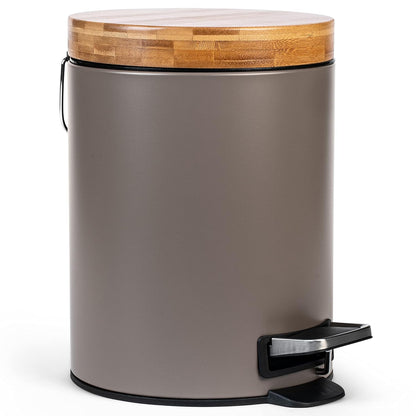 3L Designer Bathroom Bin | Superior Bamboo | Soft Closing | Anti-Finger | Taupe (Bright)