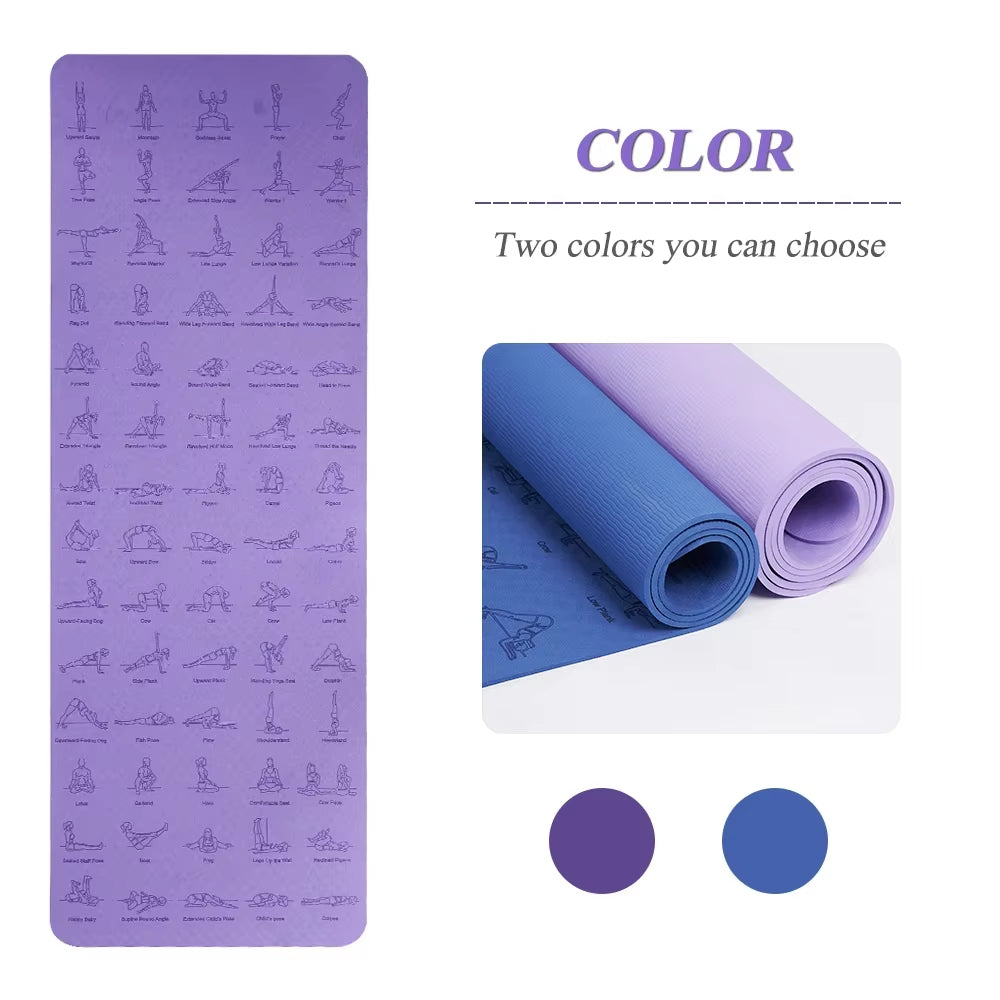 Eco-Friendly TPE Non-Slip Yoga Mat – 6mm Thick, 183cm x 57cm, for Yoga, Pilates, Fitness & More