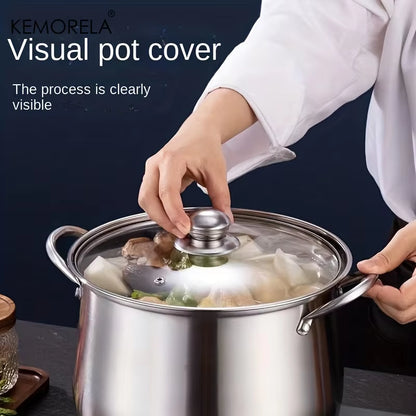 1Pc Stainless Steel Soup Pot – Large Capacity Noodle & Stew Pot for Chicken Soup, Universal for Induction & Gas Stove