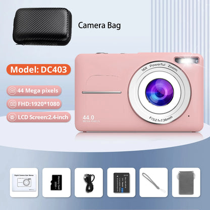 HD 1080P Digital Camera – Compact 44MP Camera with 2.4-Inch LCD Screen, 16X Zoom, and Rechargeable Battery