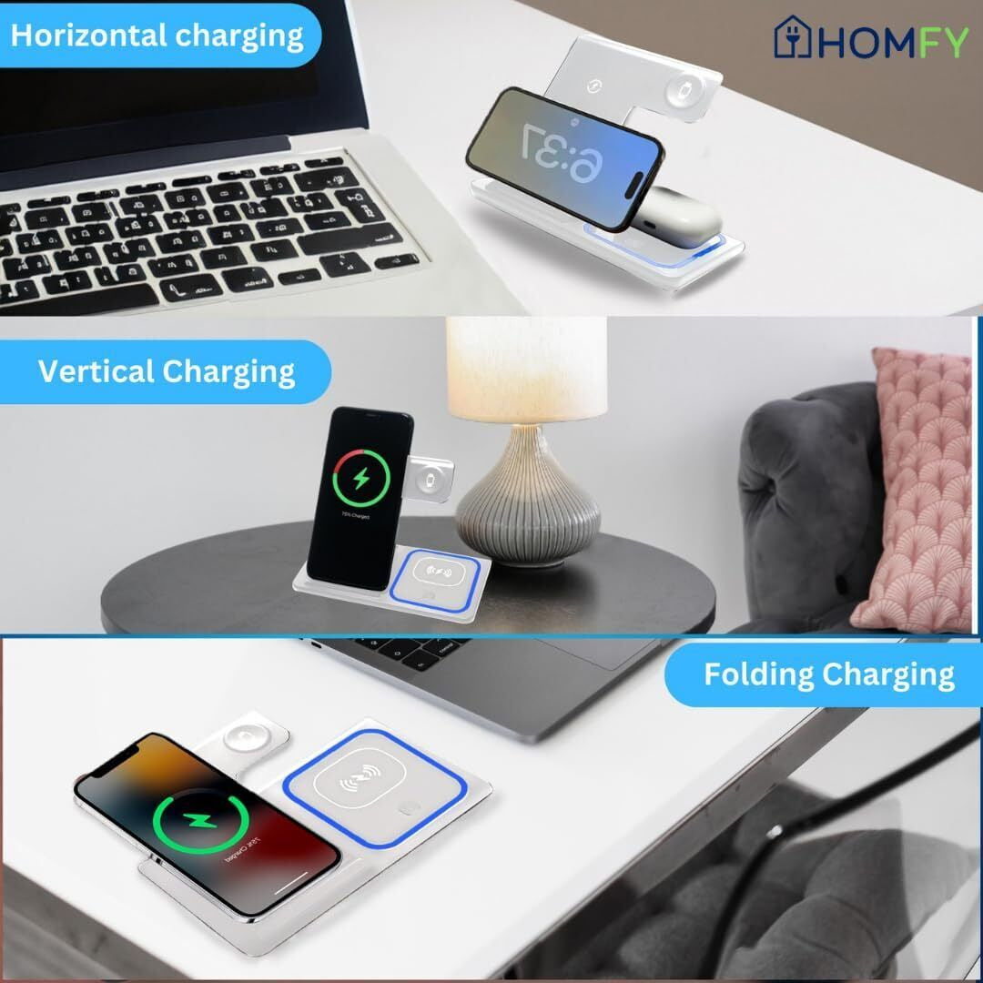 3-in-1 Fast Wireless Charging Station | Foldable Charger Dock for iPhone 16/15/14, Apple Watch & AirPods