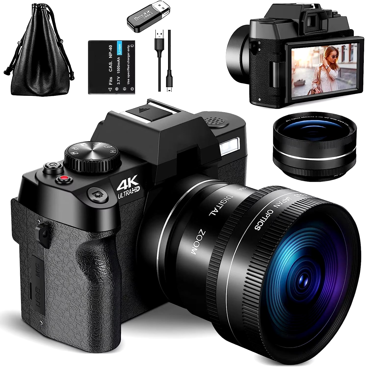 4K Compact Digital Photography Camera – Retro Vlog Recorder for YouTube with 48MP Resolution and 3" Flip Screen