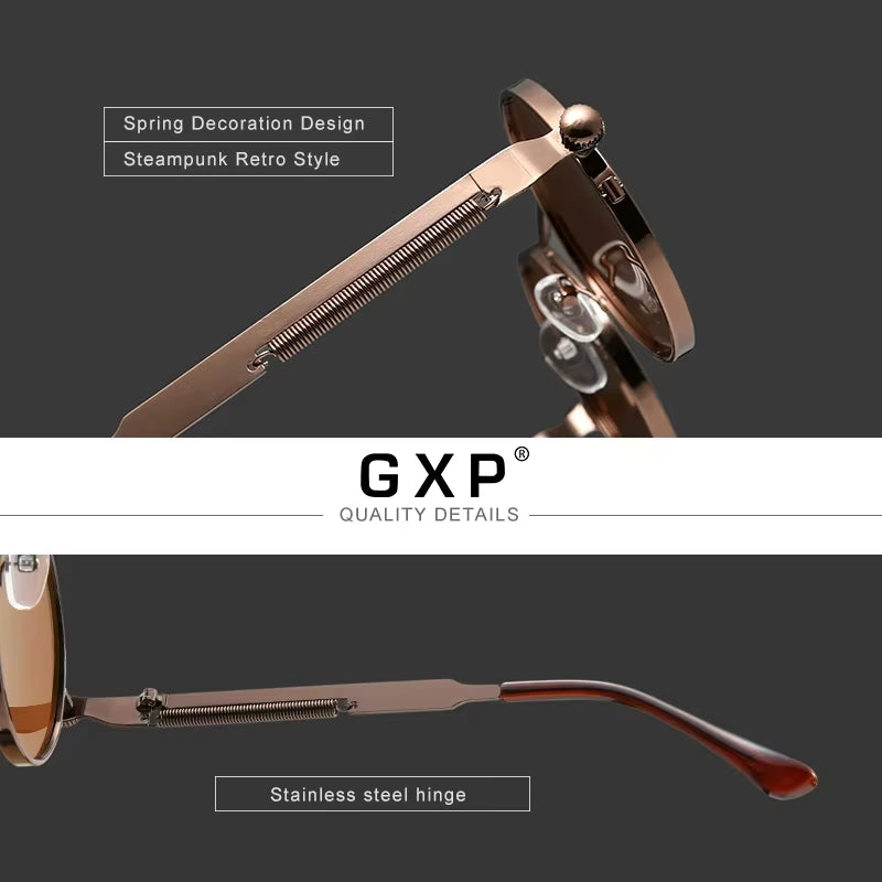 GXP Gothic Steampunk Polarized Sunglasses – High-Quality UV400 Round Metal Frame Eyewear for Men & Women