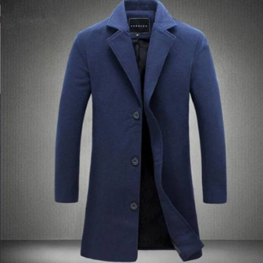 Men’s Winter Warm Trench Coat – Long Formal Jacket with Button-Up Design, Stylish Smart Work Overcoat