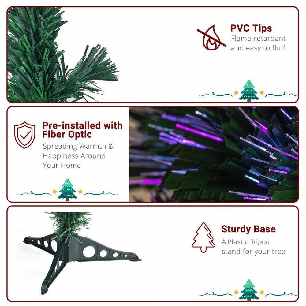 3/4Ft Christmas Trees Fibre Optic Pre-Lit Xmas Tree with Stand Top Star Decor