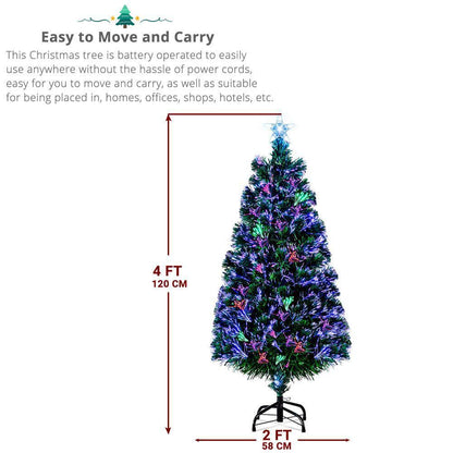 3/4Ft Christmas Trees Fibre Optic Pre-Lit Xmas Tree with Stand Top Star Decor