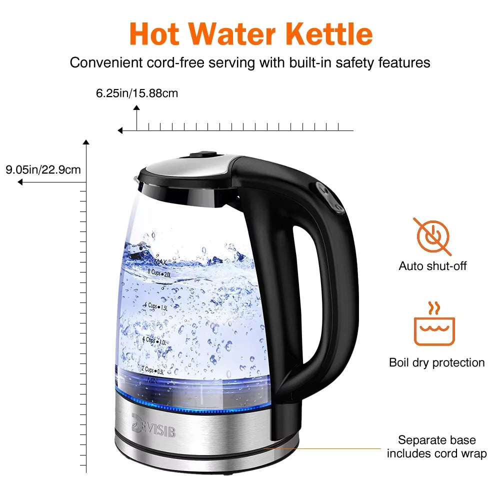 2L Electric Kettle | 2200W Fast Boil Glass Kettle with LED Indicator 🚰🔥☕