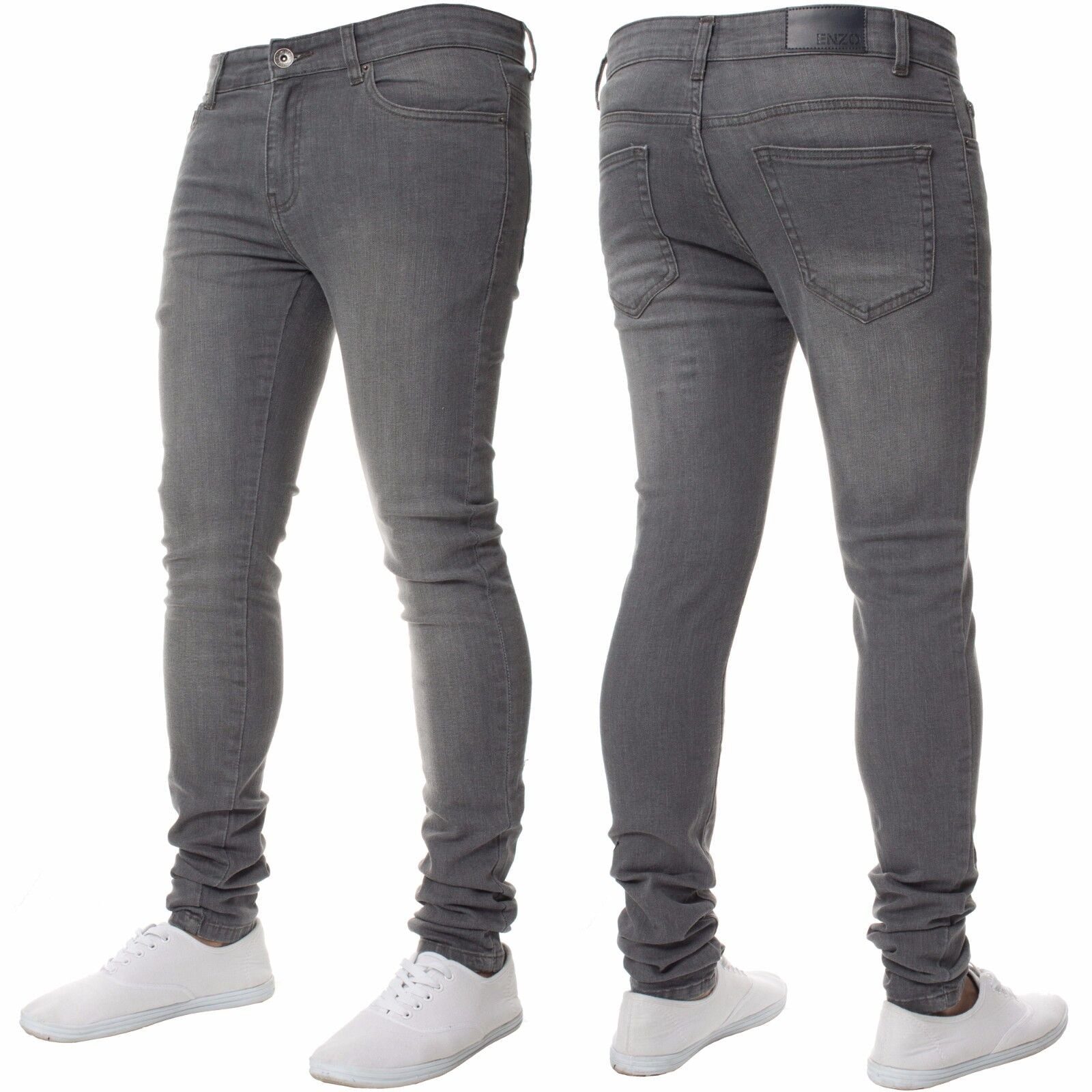Enzo Mens Skinny Jeans Slim Fit Super Stretch Flex Denim Trouser Pants All Waist