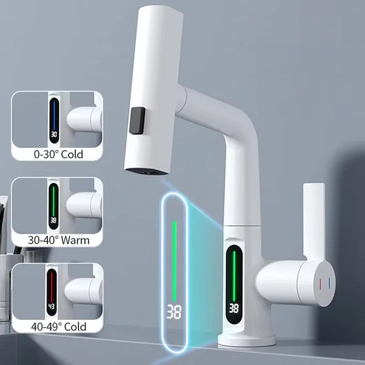 Modern LED Kitchen Faucet – Intelligent Temperature Display & Pull-Out Design