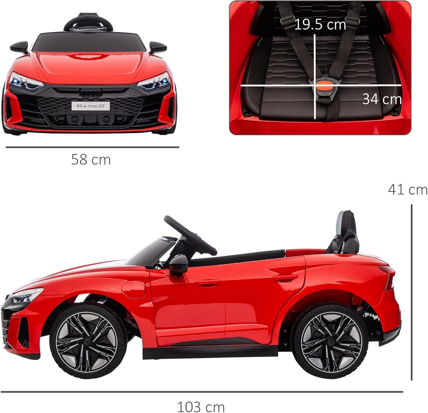 Audi RS E-Tron GT Licensed Electric Cars for Kids Electric Ride-Ons 12V Battery Powered Toy W/Remote Control Music, for 3-5 Years, Red
