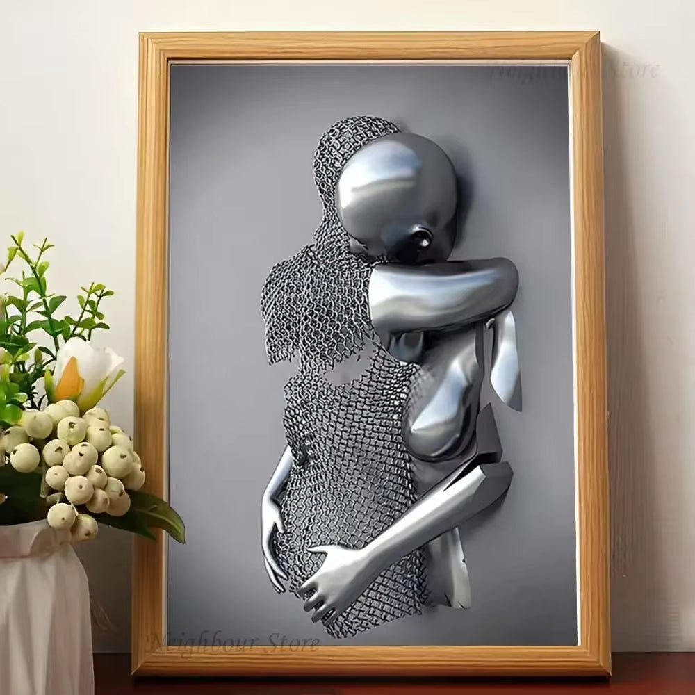 Romantic Abstract Metal Figure Statue - Art Wall Decor for Game Room, Kawaii HD Poster - No Frame