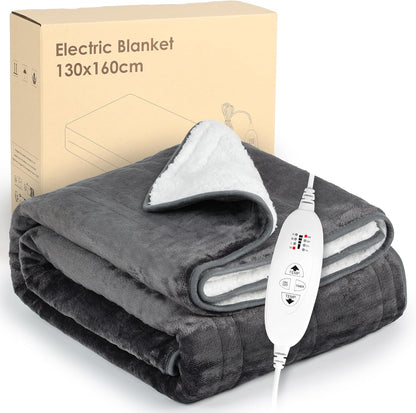 Electric Heated Blanket Throw,Flannel+Sherpa Fleece Heated Blanket,4 Heat Settings, 4 Timer Settings,160 X 130Cm