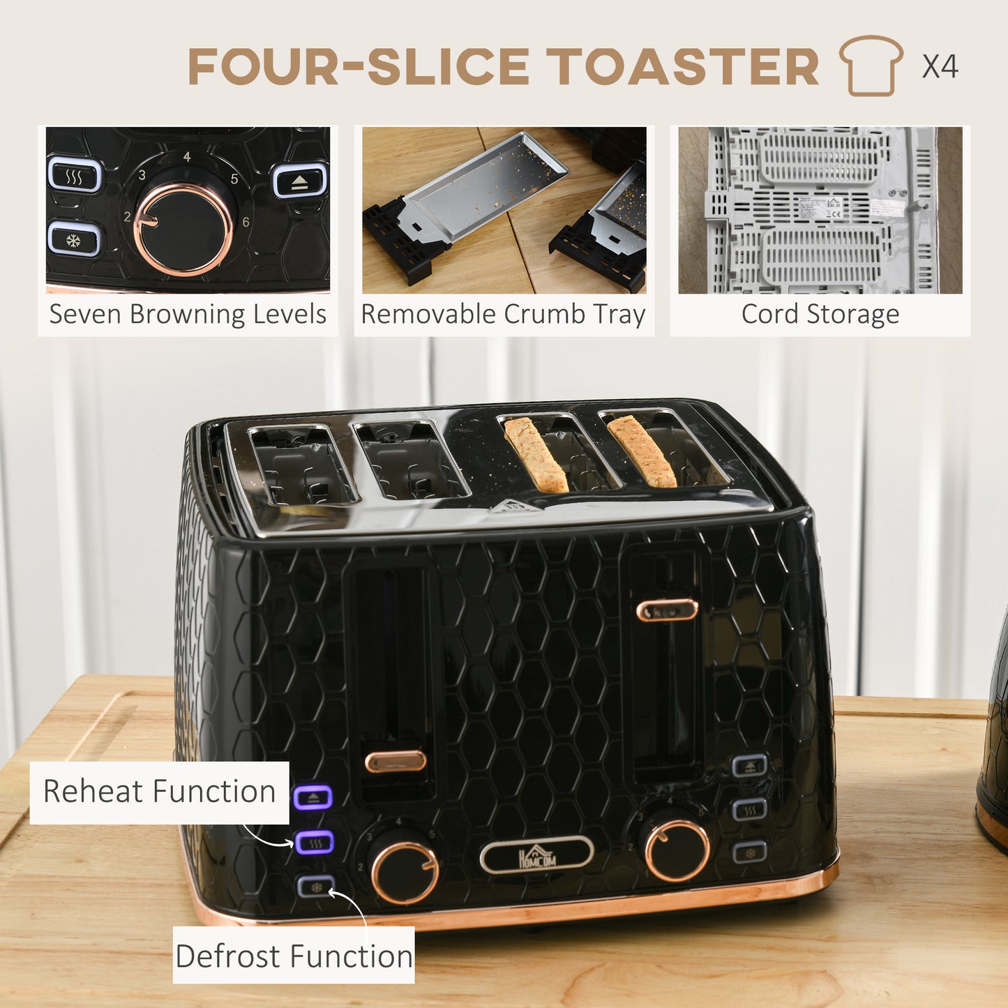 1.7L 3000W Fast Boil Kettle and Toaster Set with Auto Shut Off