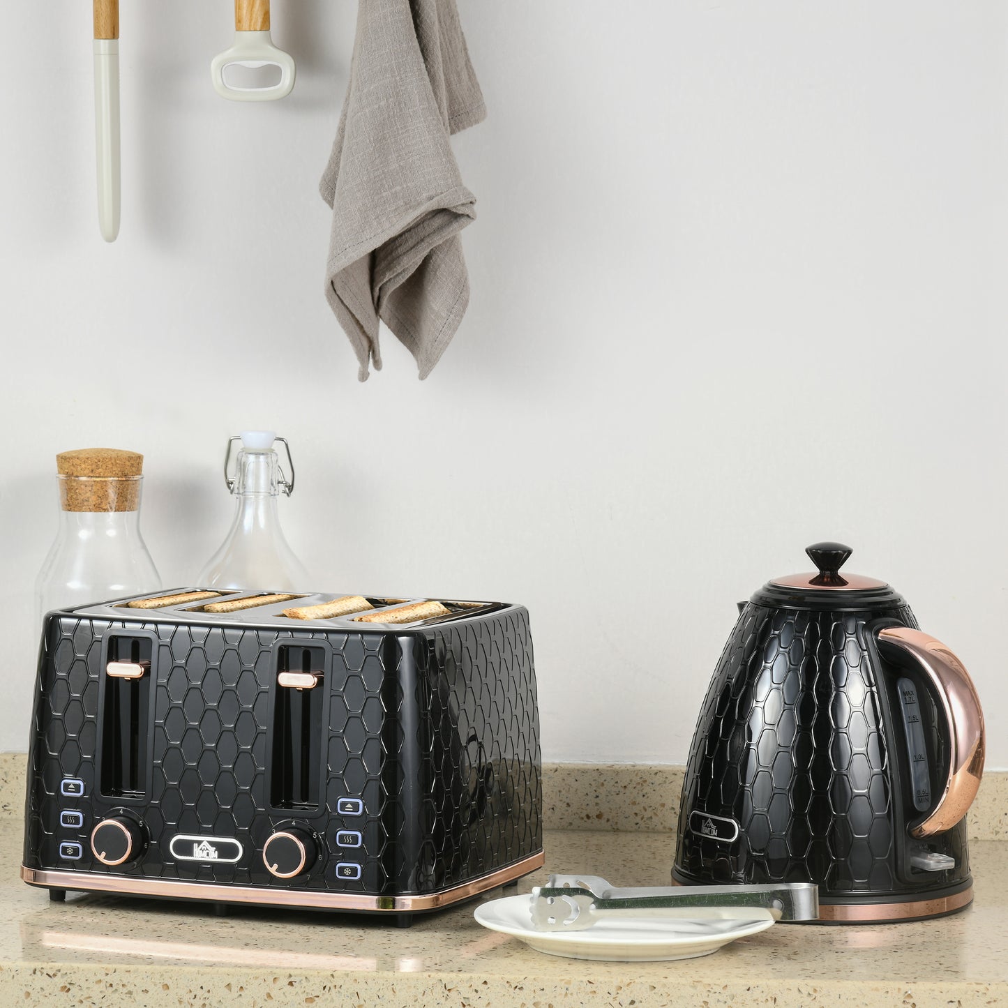 1.7L 3000W Fast Boil Kettle and Toaster Set with Auto Shut Off