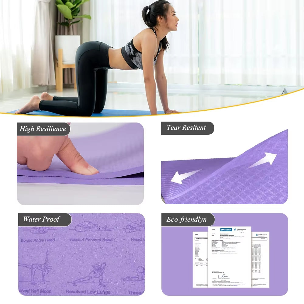 Eco-Friendly TPE Non-Slip Yoga Mat – 6mm Thick, 183cm x 57cm, for Yoga, Pilates, Fitness & More