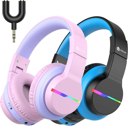 Bluetooth Kids Headphones BTH12 | LED Lights, 74/85dB Volume Limit, 85H Playtime, Bluetooth 5.2, Built-In Mic