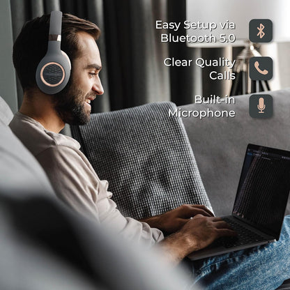 Bluetooth Headphones Over-Ear | Wireless Hi-Fi Stereo with Deep Bass | Foldable Headset with Built-In Mic for Phones, Tablets & PCs