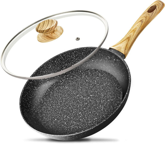 8cm Non-Stick Frying Pan with Lid - Granite Coating, Induction Compatible, Scratch-Resistant, and Stay-Cool Bakelite Handle