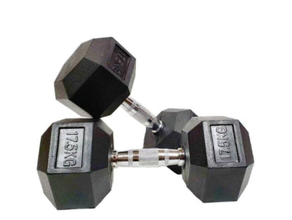 Hex Dumbbells Rubber Encased Cast Iron – Durable Home, Gym, & Office Weights - Domestic Delivery Only