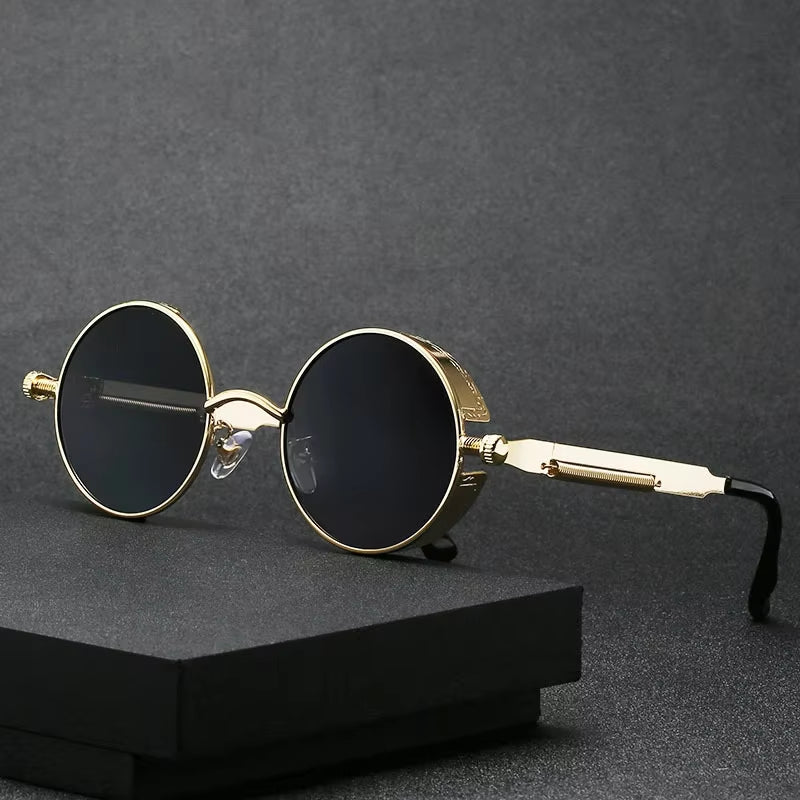 Vintage Gothic Steampunk Round Sunglasses for Men & Women – Designer Metal Frame Shades