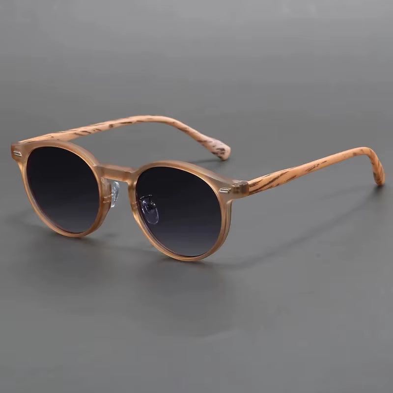 Oulylan Frosted Imitation Wood Frame Circle Sunglasses Women Men Vintage Sun Glasses Retro Style Eyewear UV400 Shades