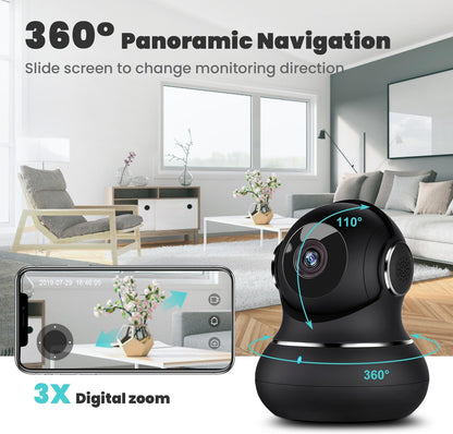 Camera, 2K Indoor Camera with 360° Auto Tracking, Pet Camera with Motion Detection, IR Night Vision, 2-Way Audio, Wifi Camera for Nanny/Baby Monitor, Wireless Camera Work with Alexa, 2 Pack