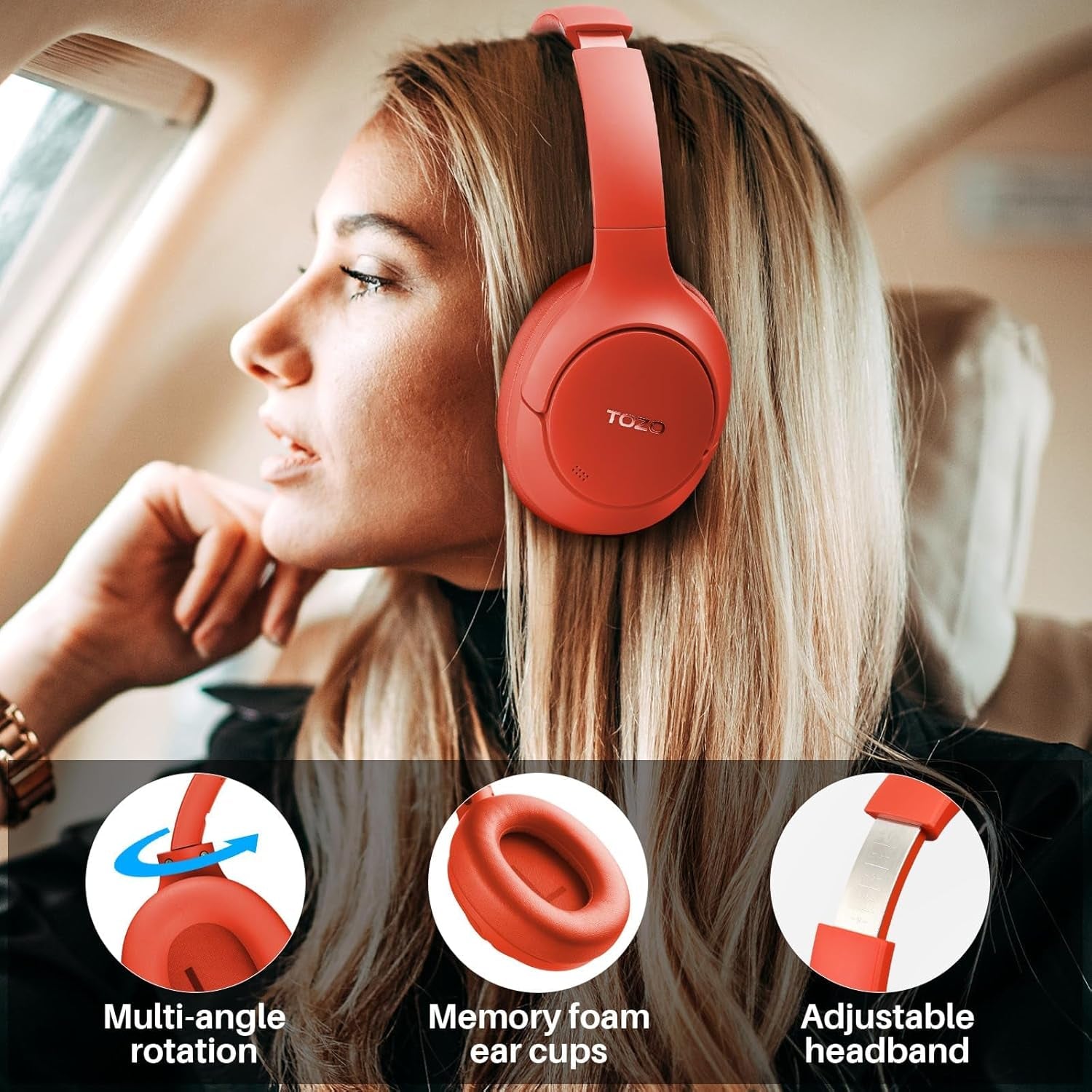 HT2 Hybrid Active Noise Cancelling Wireless Headphones, 60H Playtime Lossless Audio over Ear Bluetooth Headphones, Hi-Res Audio Deep Bass Foldable Lightweight Headset for Workout